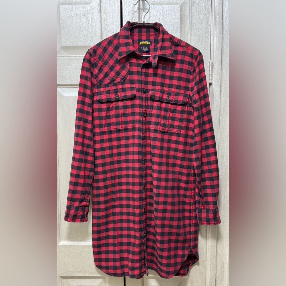 Rugby Ralph Lauren Long-Sleeve Plaid Flannel Tunic Shirt-Dress Size Large